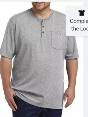 Carhartt Men’s Gray Short-Sleeve Henley Pocket T-Shirt Sz L